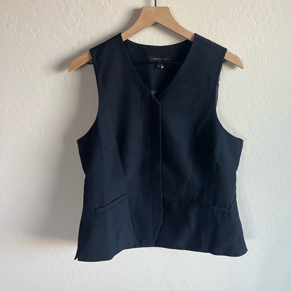 Twinhill Women’s Black Vest Size M Poetcore Preppy Equestrian Y2K Woolblend